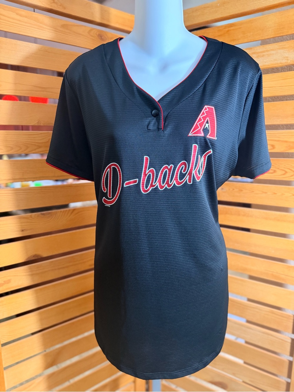 Majestic Black D-backs Women's Short Sleeve Jersey with Red Trim